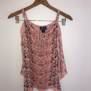 Pink cold shoulder lace top